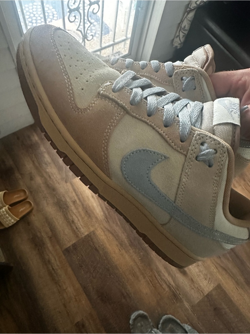 Nike Beige and Light Blue Suede Low-Top Sneakers